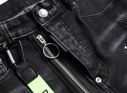 Zipper Splice & Pockets Men's High Waist Straight Denim Jeans