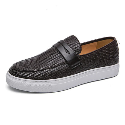 Casual Weave Pattern Flat Men’s Slip-On Leather Loafers