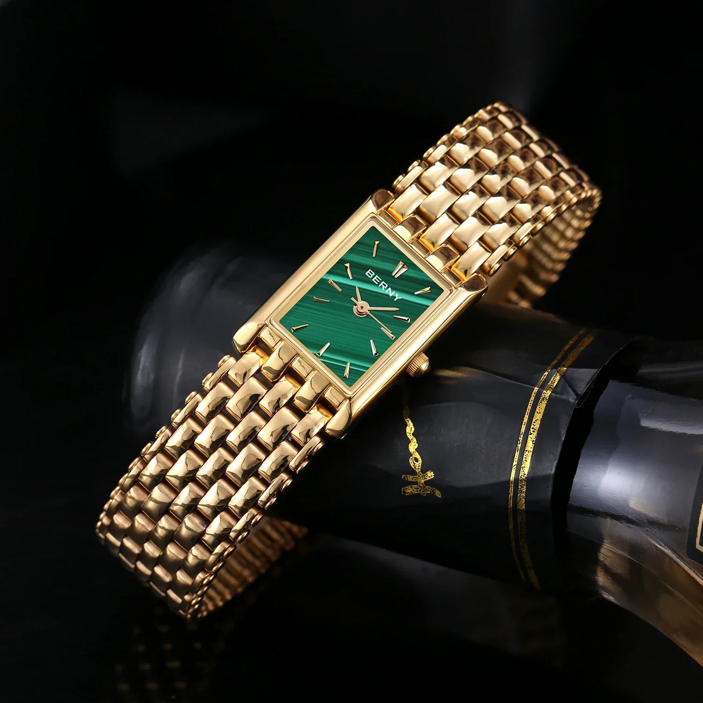 Luxury Stainless Steel BERNY Women’s Gold Square Quartz Watch