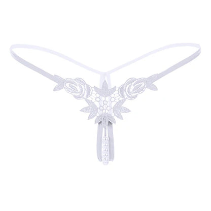 Midnight Lace Bow Open-Back Thong for Women