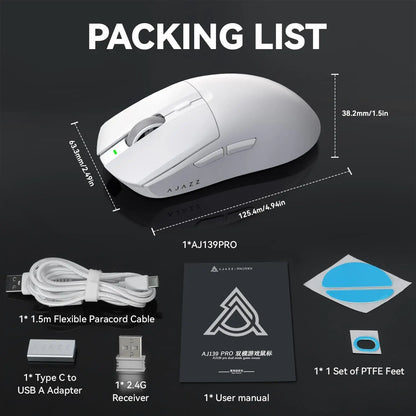 A.JAZZ AJ139 G Pro 4K Wireless Gaming Mouse Ultra-Lightweight 59g with Dual Mode-Wired/2.4Ghz Receiver up to 26K DPI,Ergonomic