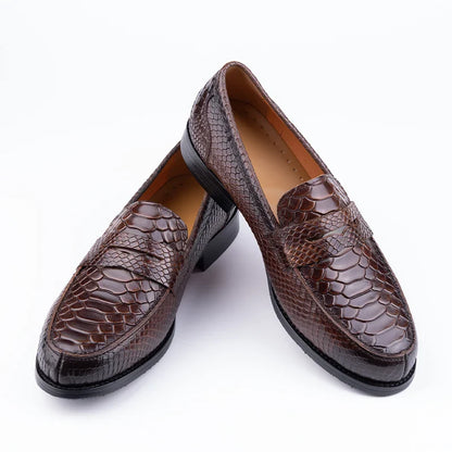 Men’s Casual Handmade Snake Print Leather Dress Shoes Loafers