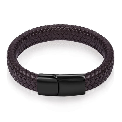 Men's White Braided Leather Bracelet with Stainless Steel Clasp