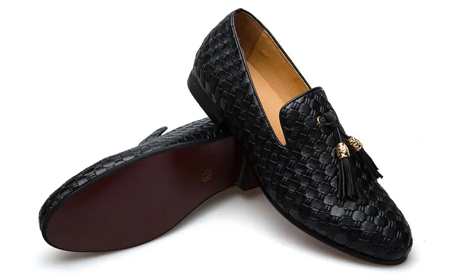 Men's Woven Leather Casual Tassel Loafers