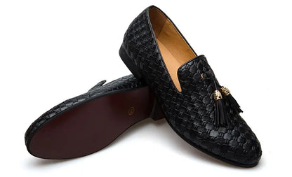 Men's Woven Leather Casual Tassel Loafers