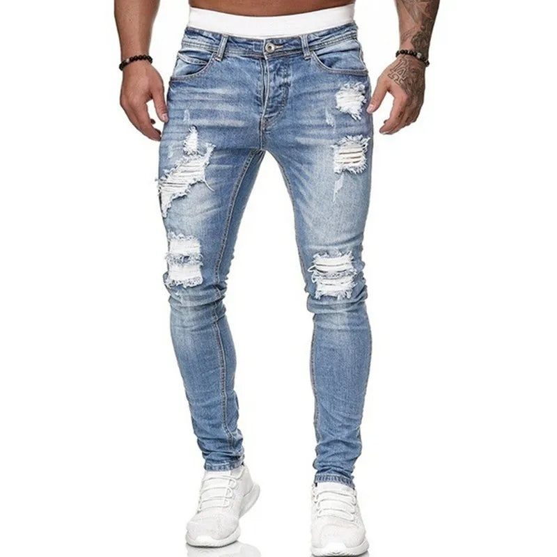 Slim Fit Casual Street Denim Vintage Ripped Skinny Jeans for Men