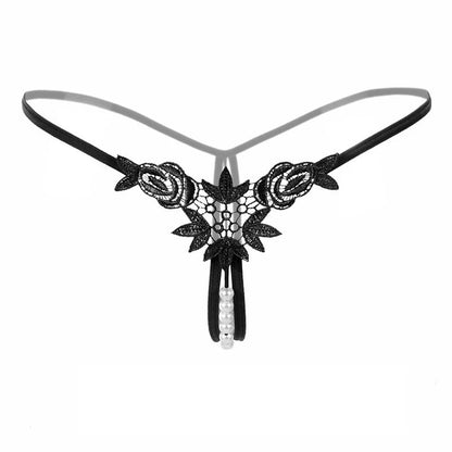 Women's Sheer Lace Pearl Thong – Elegant Triangle Lingerie
