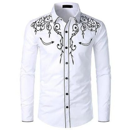 White shirt with black embroidery on a white background