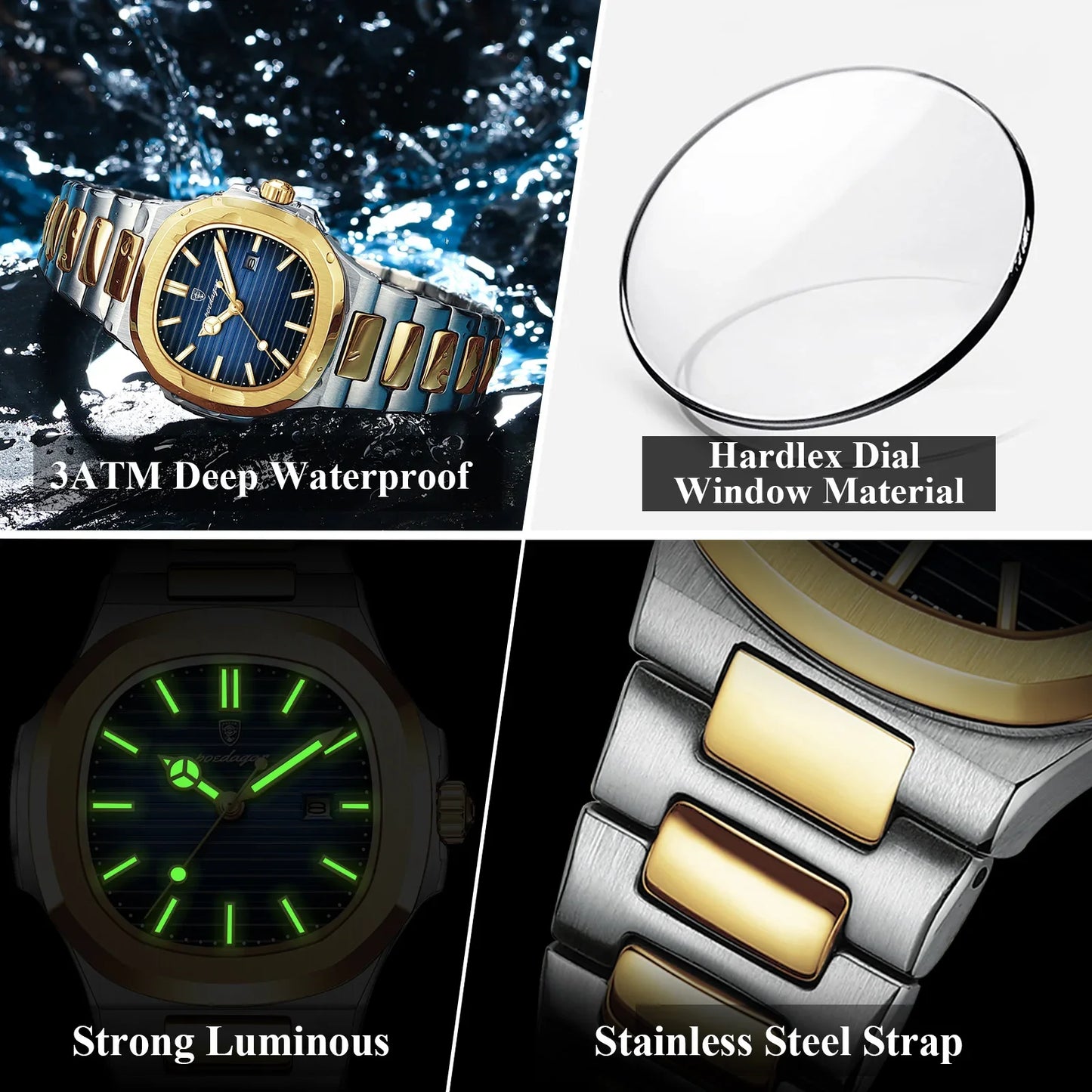 Stainless Steel Luxury Women’s Square Waterproof Watch