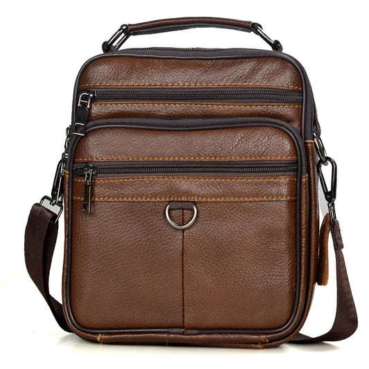 Men's Genuine Cowhide Leather Messenger Bag for Business & iPad Tote