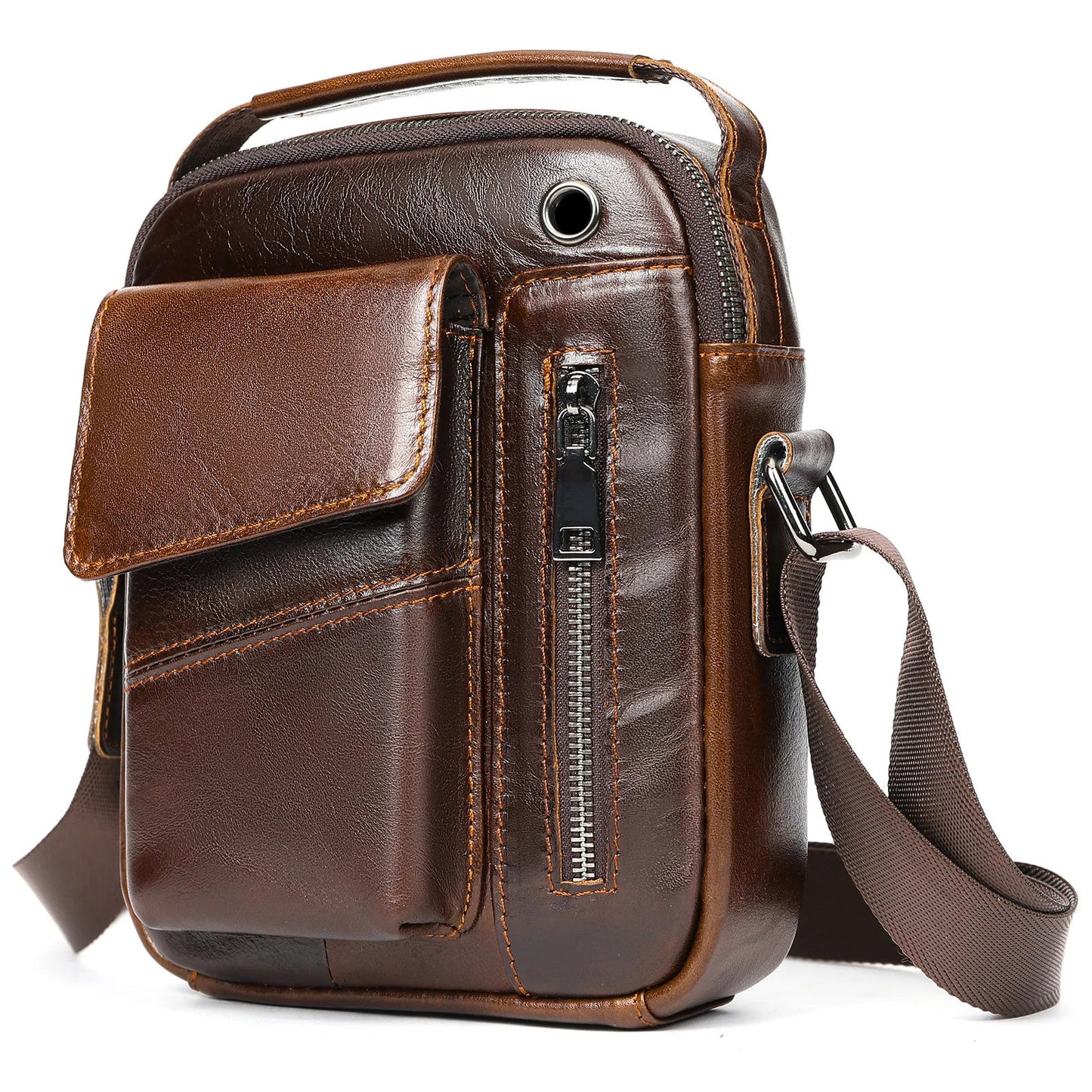 Large Capacity Crossbody Men's Casual Cow Leather Shoulder Bag