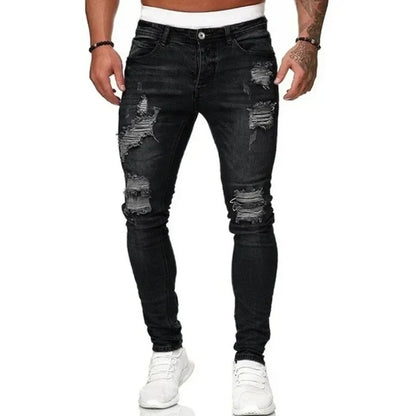 Slim Fit Casual Street Denim Vintage Ripped Skinny Jeans for Men