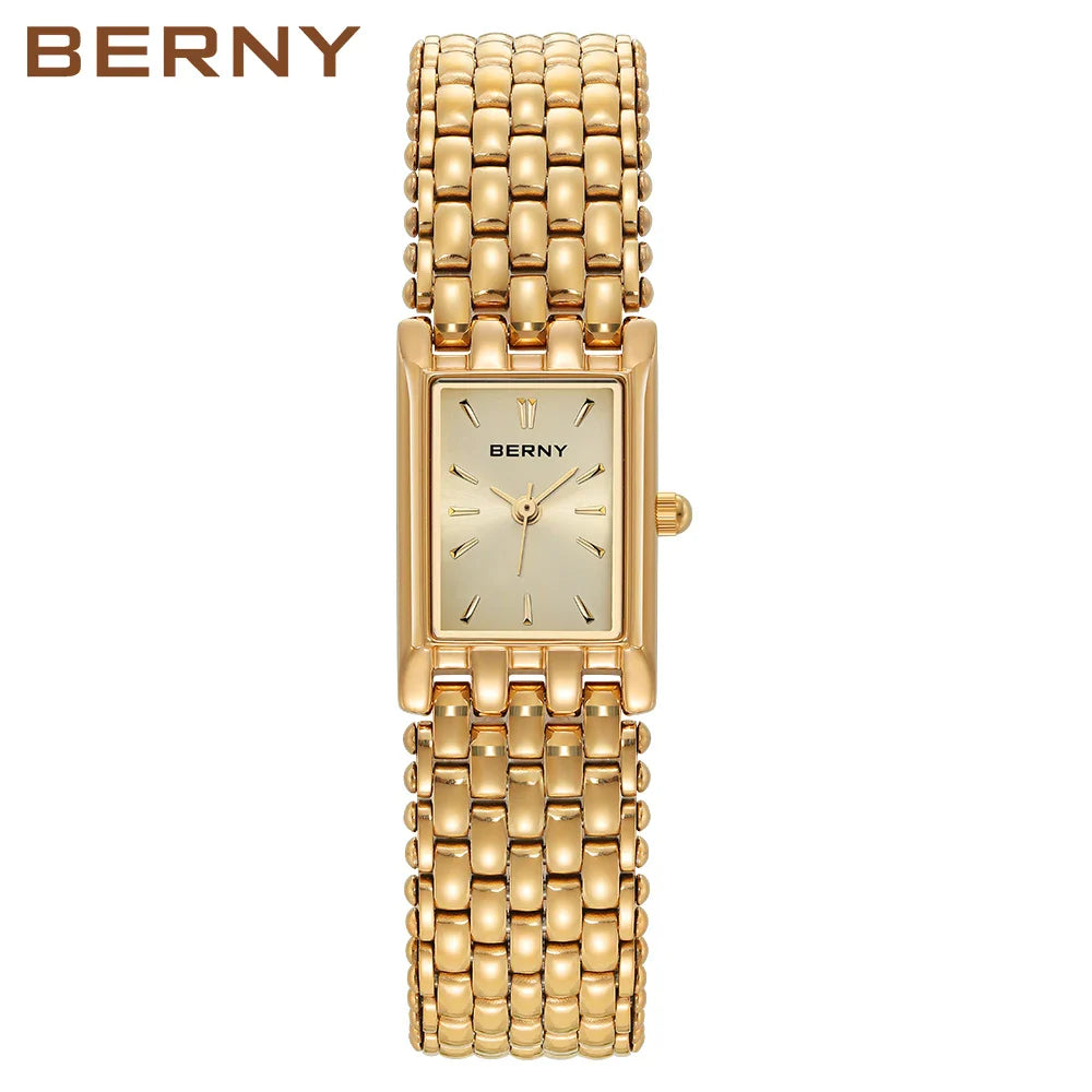 Luxury Stainless Steel BERNY Women’s Gold Square Quartz Watch