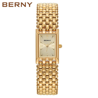 Luxury Stainless Steel BERNY Women’s Gold Square Quartz Watch