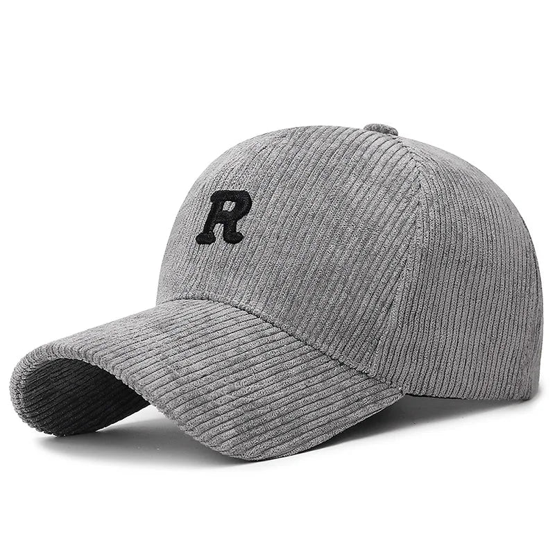 Corduroy “R” Embroidered Adjustable Baseball Cap
