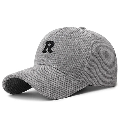 Corduroy “R” Embroidered Adjustable Baseball Cap