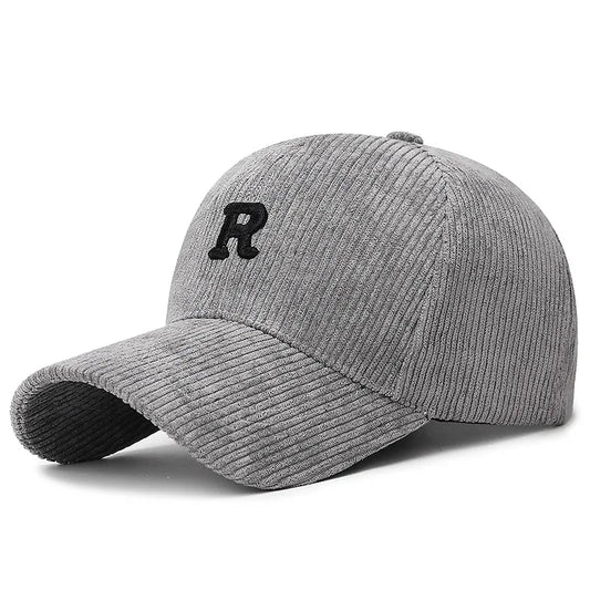 Corduroy “R” Embroidered Adjustable Baseball Cap