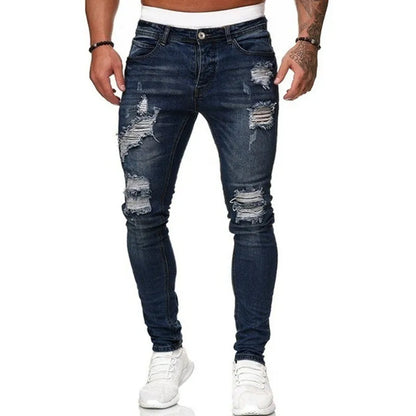 Slim Fit Casual Street Denim Vintage Ripped Skinny Jeans for Men