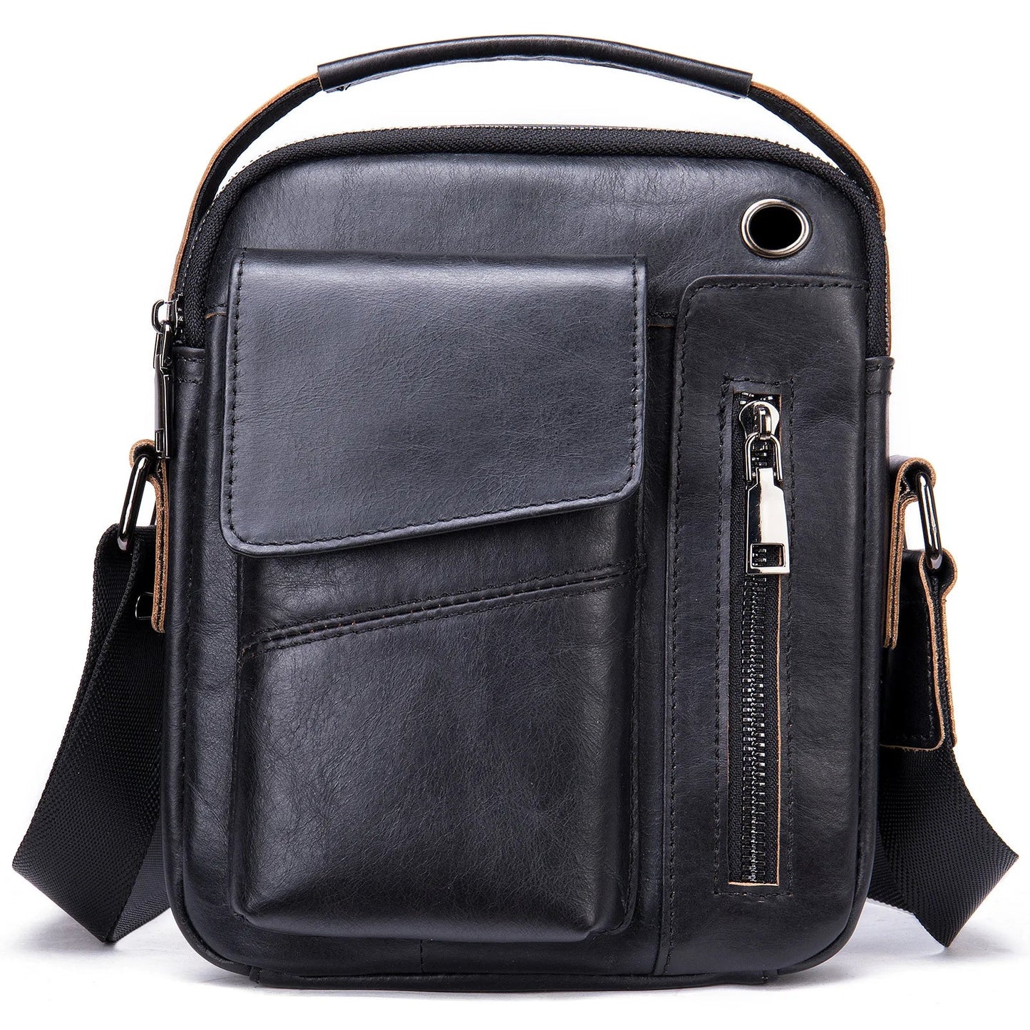 Large Capacity Crossbody Men's Casual Cow Leather Shoulder Bag