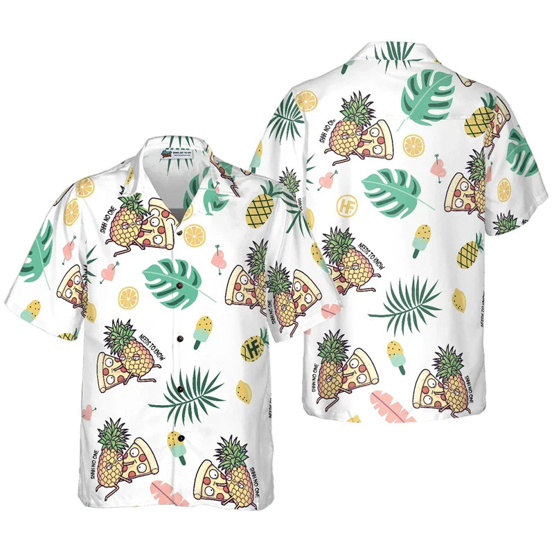3D Pizza Print Hawaiian Unisex Beach Party Short Sleeve Shirt