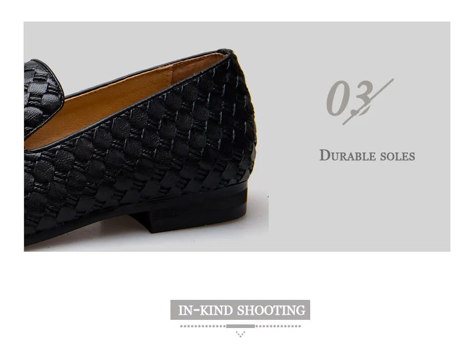 Men's Woven Leather Casual Tassel Loafers