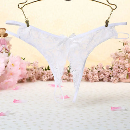 Midnight Lace Bow Open-Back Thong for Women