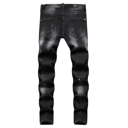 Zipper Splice & Pockets Men's High Waist Straight Denim Jeans