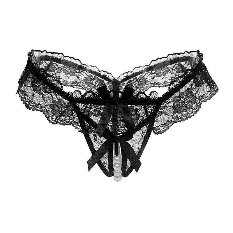 Women's Sheer Lace Pearl Thong – Elegant Triangle Lingerie