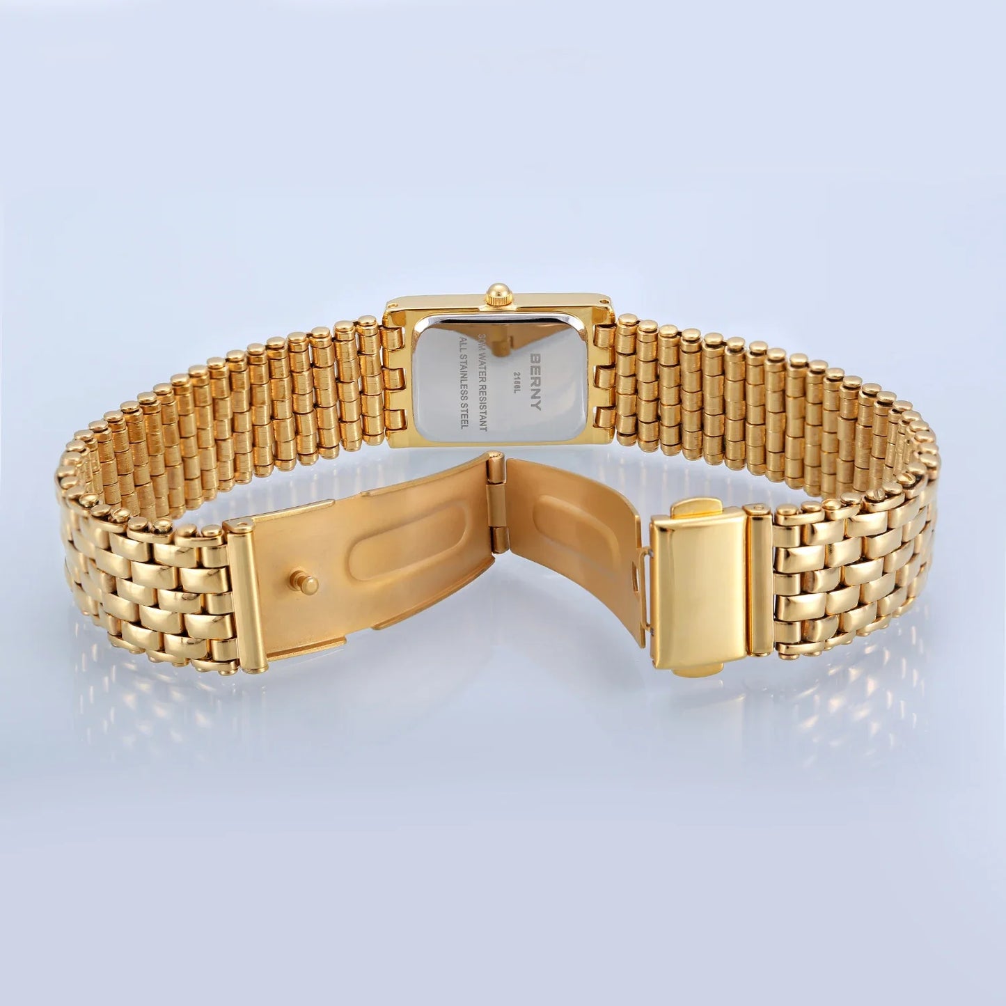 Luxury Stainless Steel BERNY Women’s Gold Square Quartz Watch