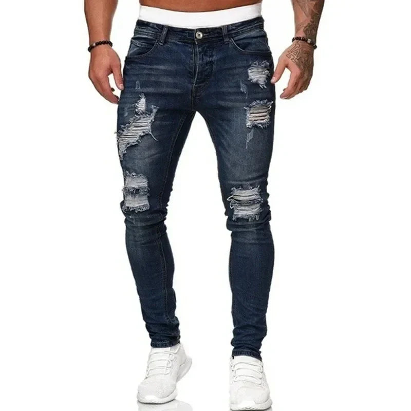 Slim Fit Casual Street Denim Vintage Ripped Skinny Jeans for Men