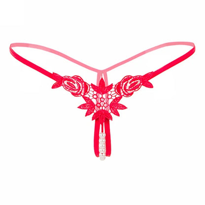 Midnight Lace Bow Open-Back Thong for Women
