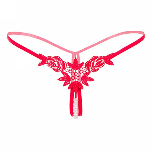 Fuchsia Bloom Pearl-Accent Lace Thong for Women