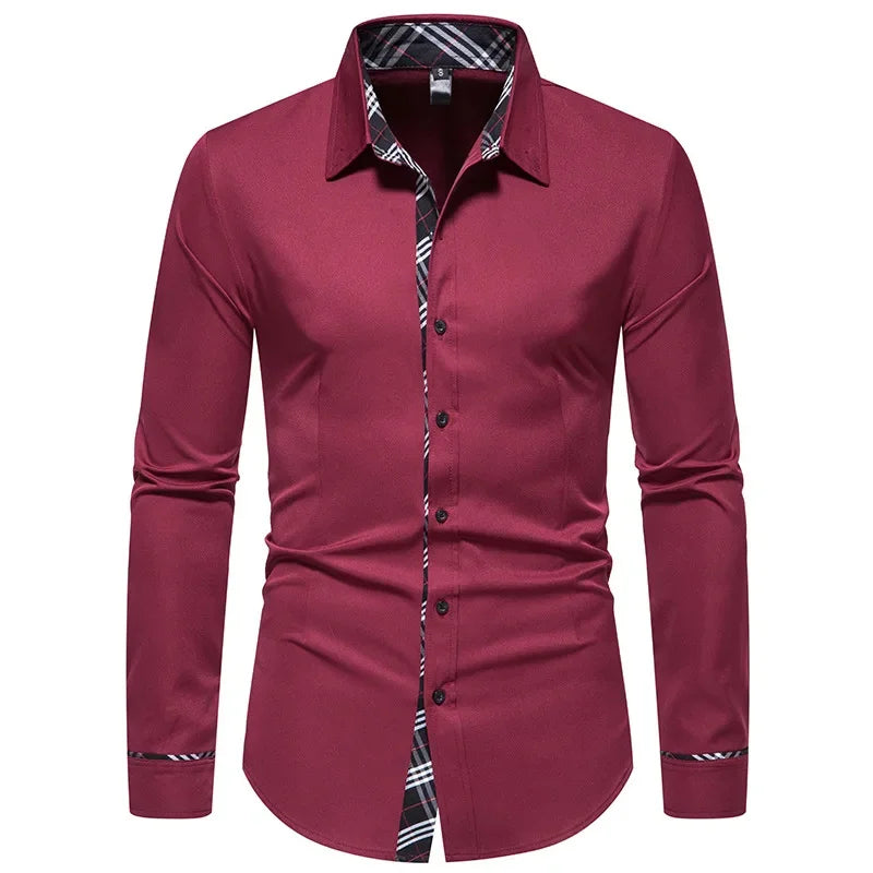 Slim Fit Long Sleeve Formal Shirt without Pocket for Men