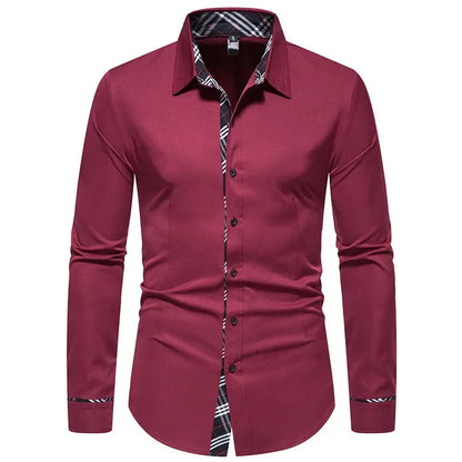 Slim Fit Long Sleeve Formal Shirt without Pocket for Men
