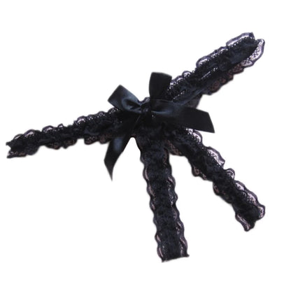Midnight Lace Bow Open-Back Thong for Women