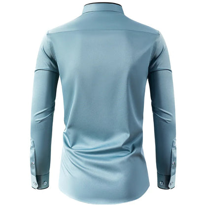 Men’s Slim Fit Elastic Shirt with Contrast Collar & Diamond Buckle