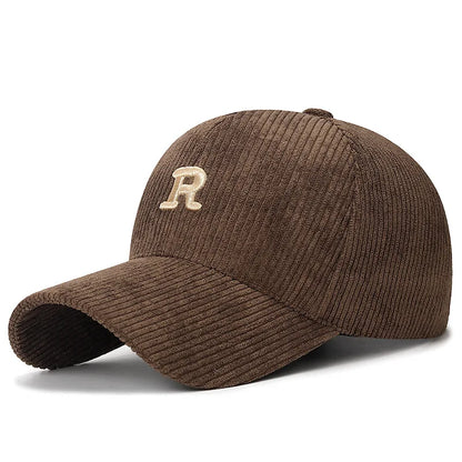 Corduroy “R” Embroidered Adjustable Baseball Cap