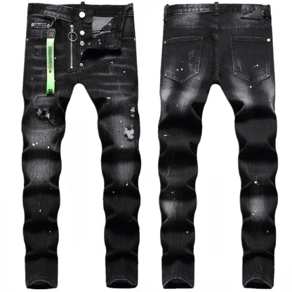 Zipper Splice & Pockets Men's High Waist Straight Denim Jeans