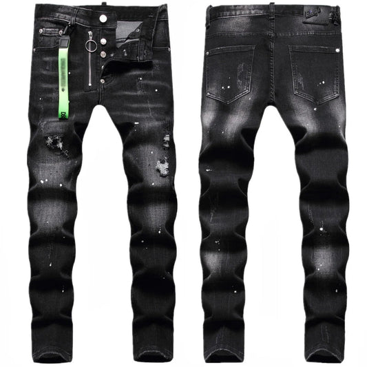Zipper Splice & Pockets Men's High Waist Straight Denim Jeans
