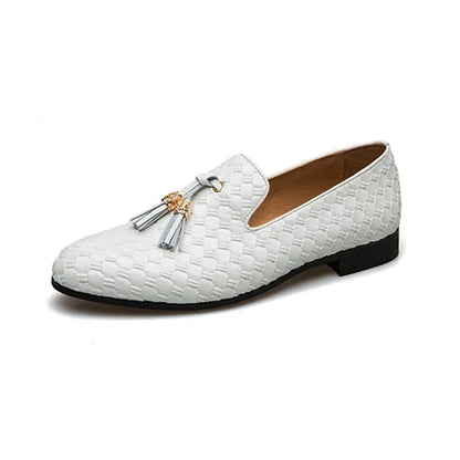 Men's Woven Leather Casual Tassel Loafers