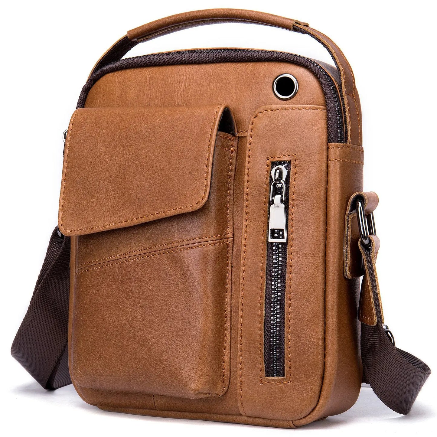 Large Capacity Crossbody Men's Casual Cow Leather Shoulder Bag