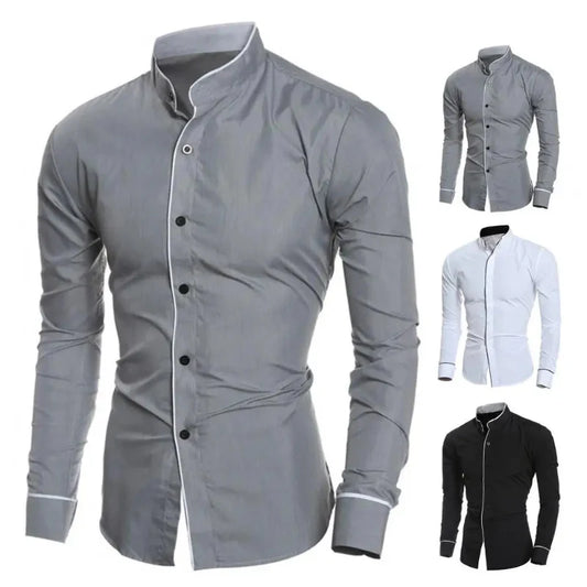 Stylish Autumn Meeting Wear Formal Contrast Color Men’s Shirt
