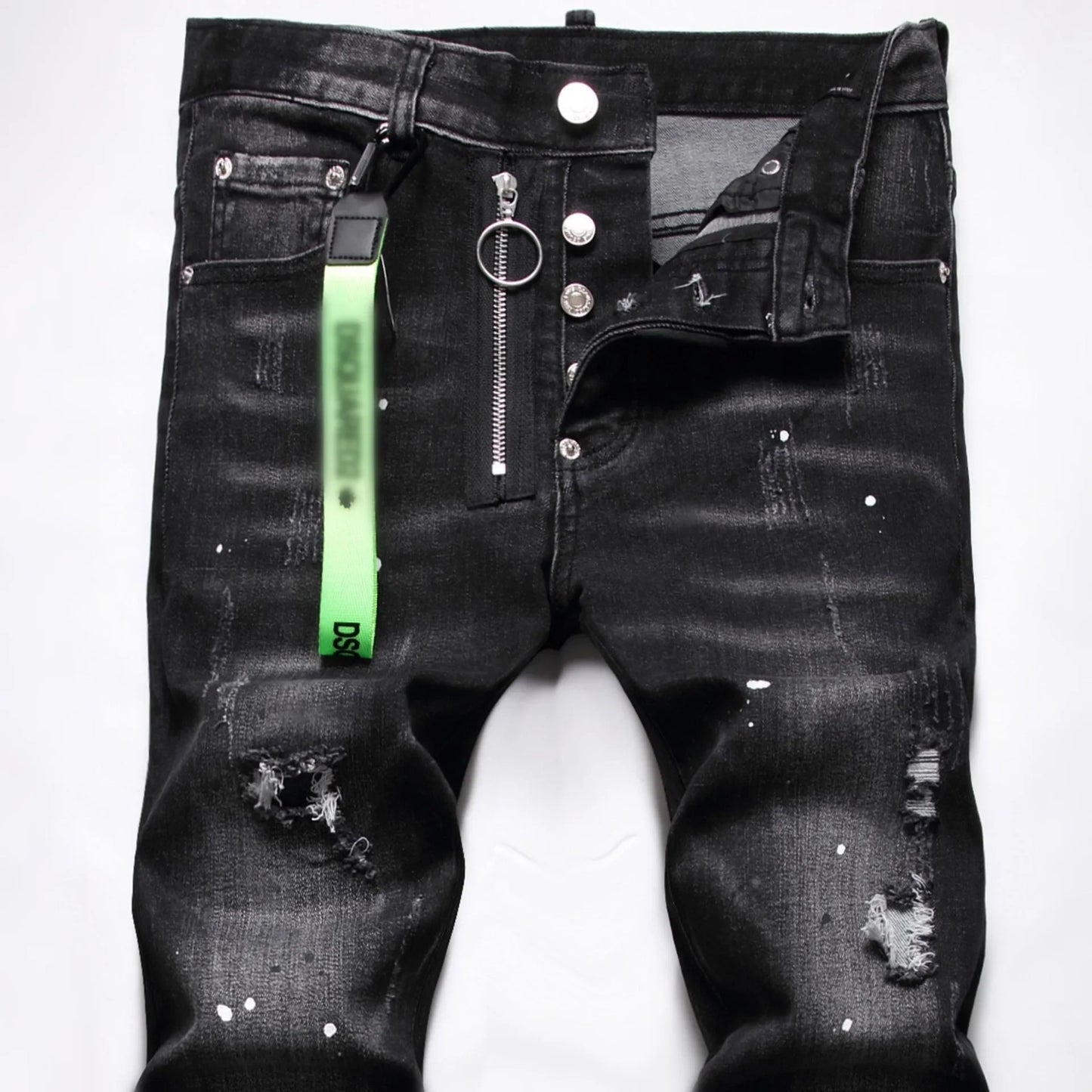 Zipper Splice & Pockets Men's High Waist Straight Denim Jeans