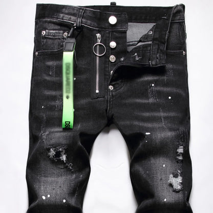 Zipper Splice & Pockets Men's High Waist Straight Denim Jeans
