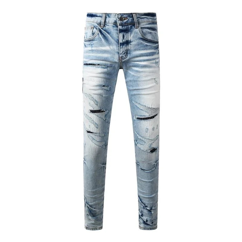 Low-Rise Urban Slim-Fit Retro Denim Jeans for Men