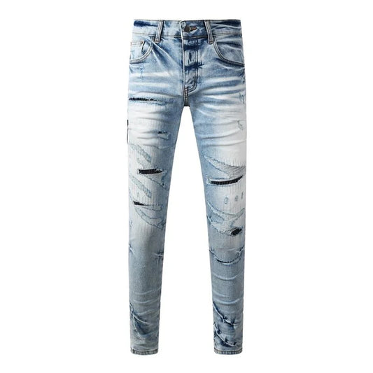 Low-Rise Urban Slim-Fit Retro Denim Jeans for Men