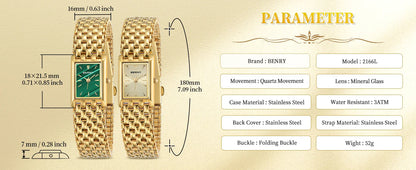 Luxury Stainless Steel BERNY Women’s Gold Square Quartz Watch
