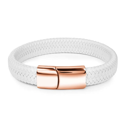 Men's White Braided Leather Bracelet with Stainless Steel Clasp