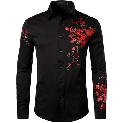 Casual Elegant Men’s Oversized Printed Long Sleeve Shirt