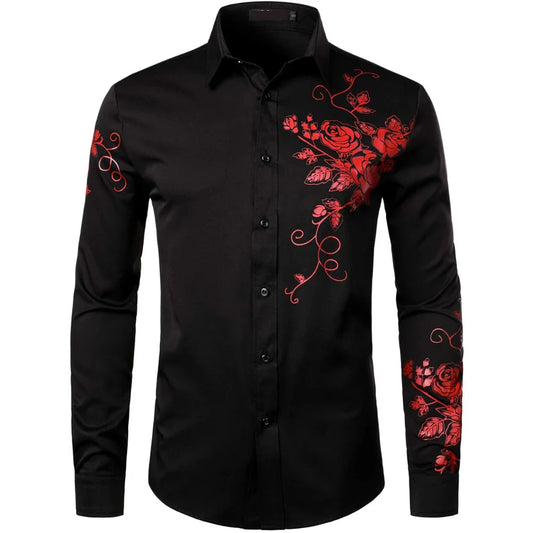 Casual Elegant Men’s Oversized Printed Long Sleeve Shirt